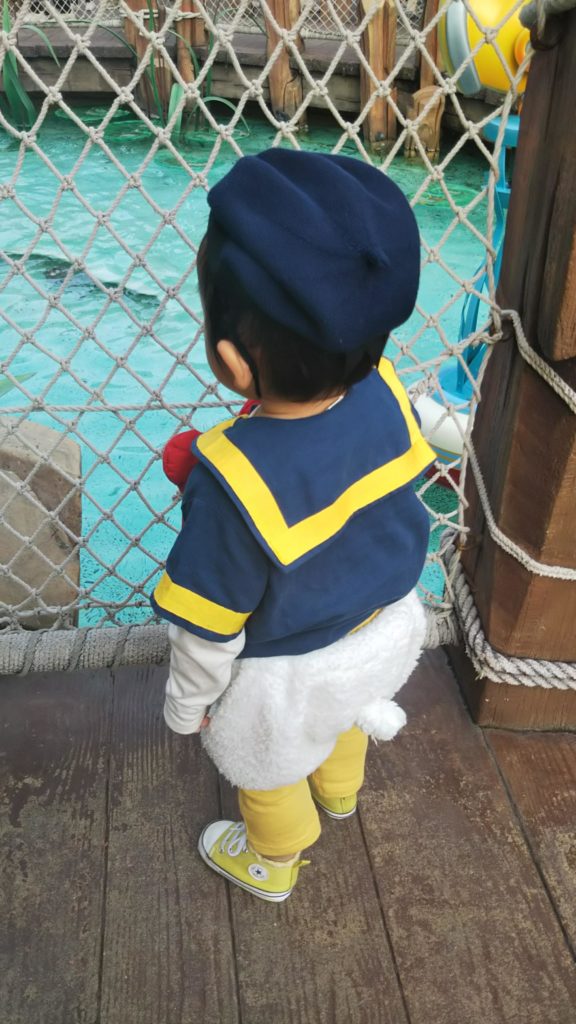 １歳半の息子。ベビーカーを嫌がったため、ディズニーでもひたすら歩いた。